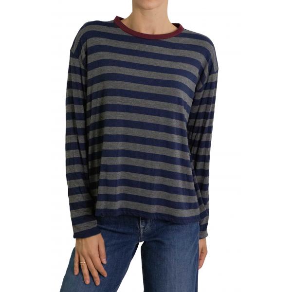 Maglia con contrasto di colore colletto a righe morbida 